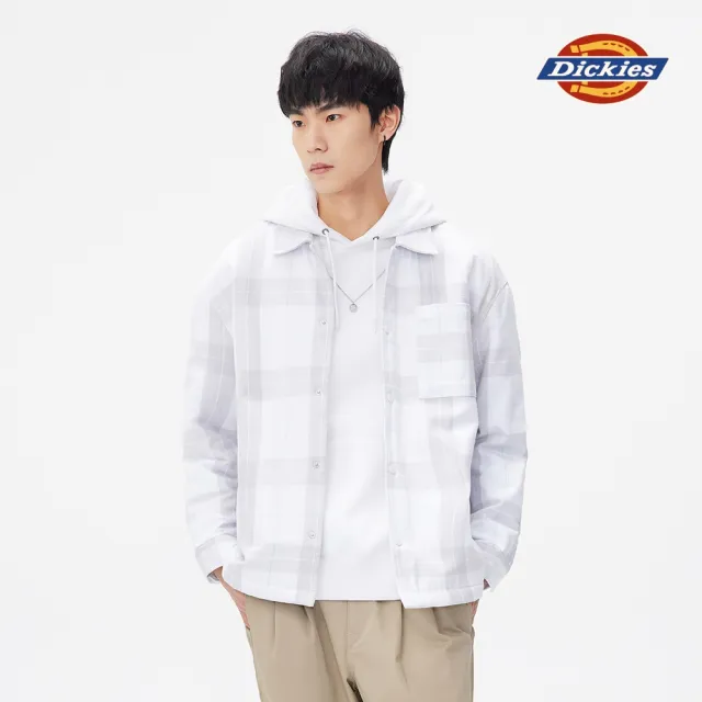 【Dickies】男款灰白藍格紋純棉內抓絨襯衫外套｜DK011241D76