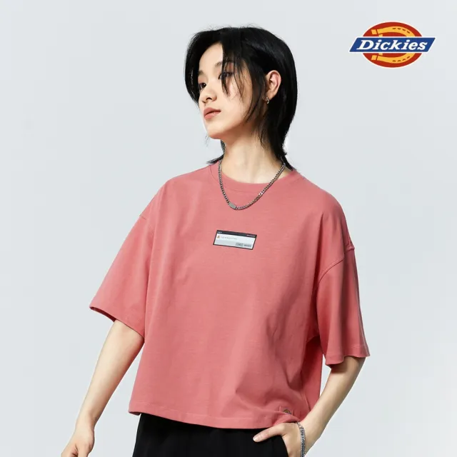 【Dickies】女款茶玫瑰色純棉重磅趣味印花寬鬆版型短袖T恤｜DK010849B81