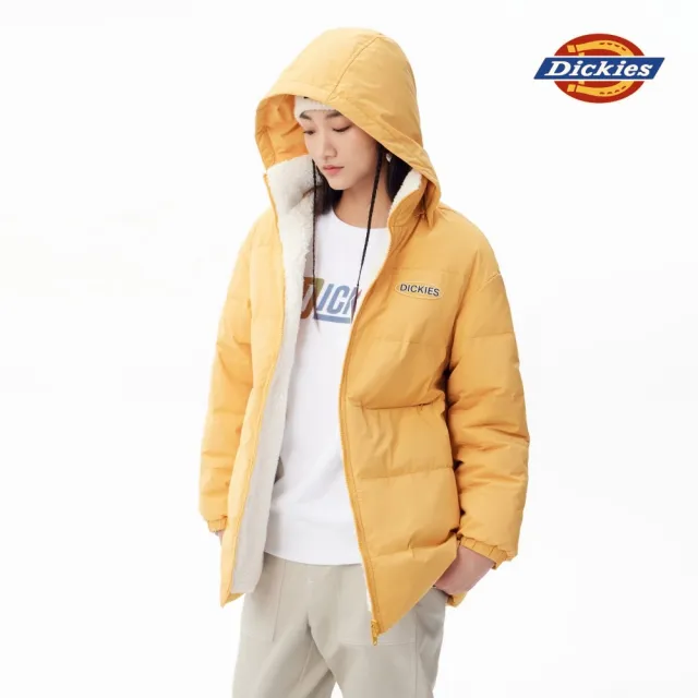 【Dickies】女款蜂蜜黃羊羔絨羽絨兩色雙面穿休閒連帽外套｜DK010808C96