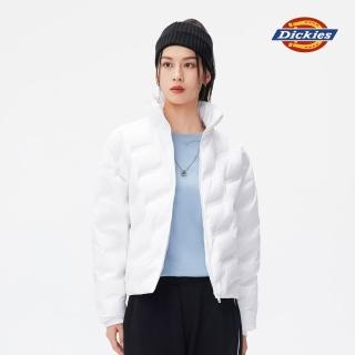 【Dickies】女款白色滿版Logo壓紋立領羽絨外套｜DK010807D89