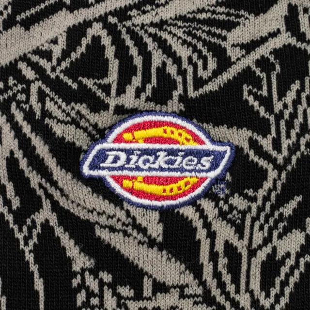 【Dickies】男女款黑色經典三色刺繡Logo滿版緹花設計中筒襪｜DK013106BLK