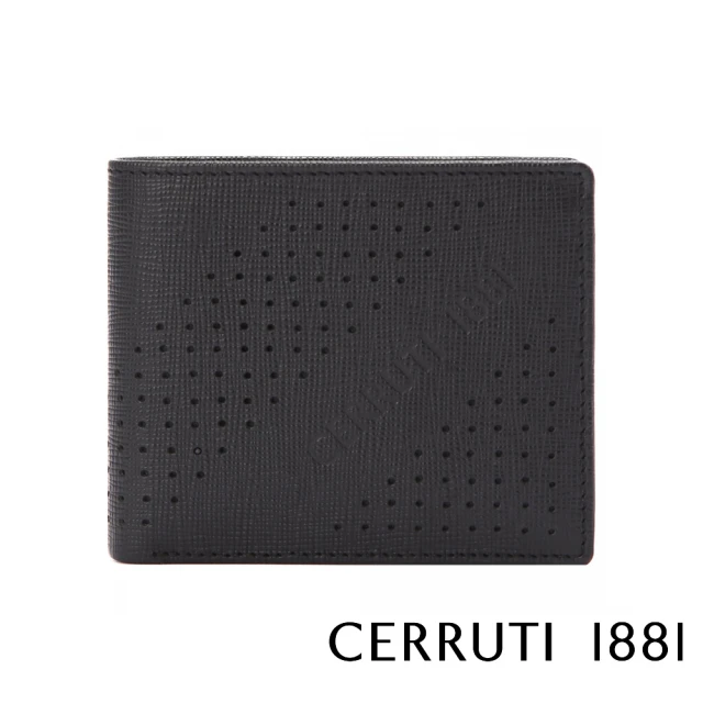 Cerruti 1881Cerruti 1881 限量2折 頂級十字紋小牛皮6卡短夾皮夾 CEPU05919M 全新專櫃展示品(黑色 贈禮盒提袋)