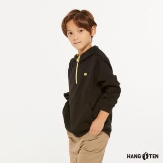 【Hang Ten】男童-恆溫多功能-空氣層抗菌除臭反光印花連帽上衣(黑)
