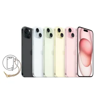 【Apple】粉色限定iPhone 15(128G/6.1吋)(手腕短掛繩 +殼貼組)
