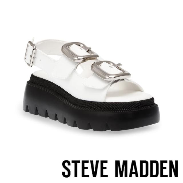 【steve madden】TRANSPORTER 扣寬帶厚底休閒涼鞋(白色)