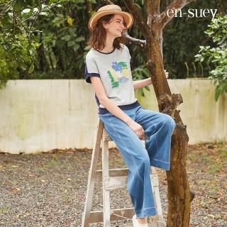 【en-suey 銀穗】俐落感單唇袋牛仔寬褲-女(丹寧)