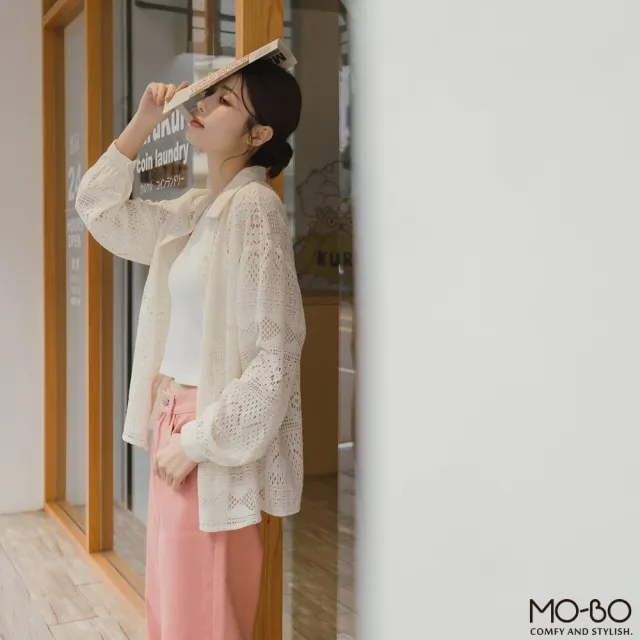 【MO-BO】透膚蕾絲緹花襯衫