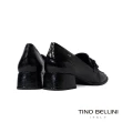 【TINO BELLINI 貝里尼】巴西進口方形飾扣漆皮低跟樂福鞋FYLT038(黑色)