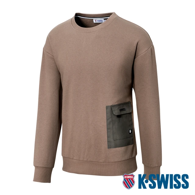 【K-SWISS】刷毛圓領上衣 Sweatshirt-男-棕(109154-284)