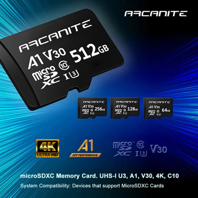 【ARCANITE】micro SDXC UHS-I U3 V30 A1 128GB 記憶卡(AKV30A1128)