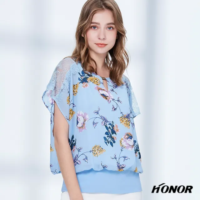 【HONOR 山形屋】質感花卉飛鼠袖上衣(MOMO獨家限定)