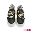 【A.S.O 阿瘦集團】BESO 牛皮搭配時尚鍊條黏帶厚底休閒鞋(黑)