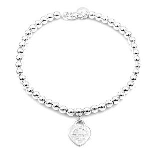 【Tiffany&Co. 蒂芙尼】Return to Tiffany 迷你愛心純銀串珠手鍊(S/M)