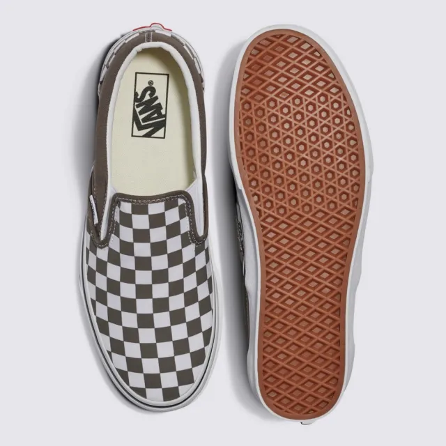 【VANS 官方旗艦】Classic Slip-On 男女款灰咖啡色棋盤格滑板鞋/休閒鞋