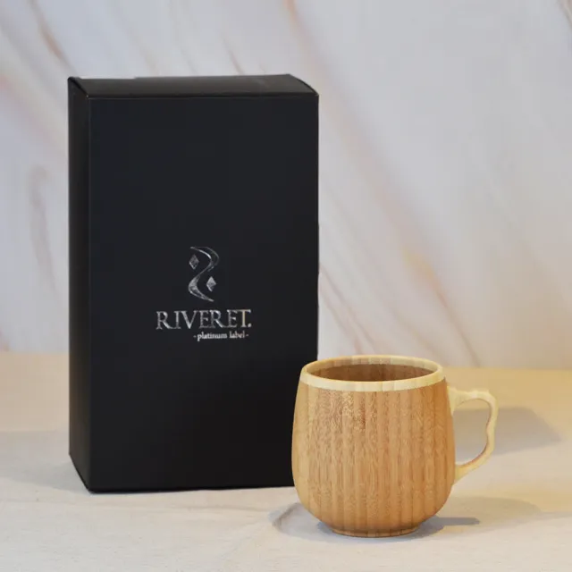 【YU Living 信歐傢居】日本進口 RIVERET孟宗竹法蘭杯 320ml(禮盒包裝/2色任選/圓肚耳朵提把造型馬克杯)