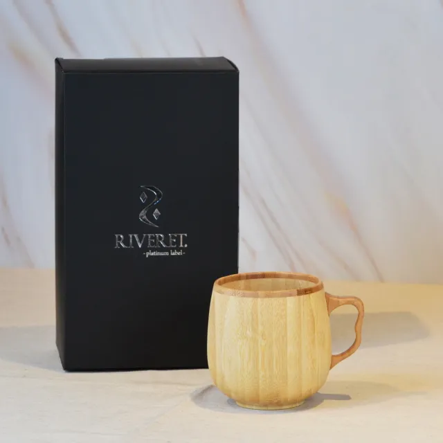 【YU Living 信歐傢居】日本進口 RIVERET孟宗竹法蘭杯 320ml(禮盒包裝/2色任選/圓肚耳朵提把造型馬克杯)