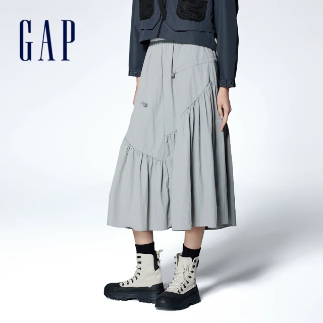【GAP】女裝 鬆緊中長裙-灰色(872460)