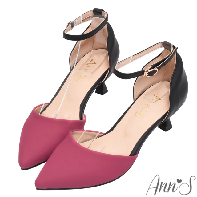 Ann’SAnn’S 復刻經典升級-雙色霧面繫帶低跟尖頭鞋5.5cm(桃紅)