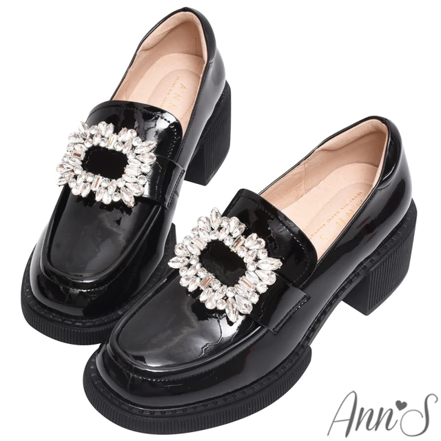 Ann’S 名品方形鑽扣-漆皮QQ彈力舒適厚底粗跟樂福鞋6c