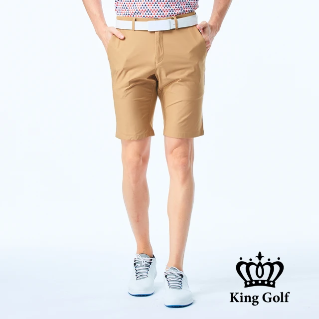 KING GOLFKING GOLF 實體同步款-男款LOGO印花剪裁彈性短褲/高爾夫球褲(卡其)