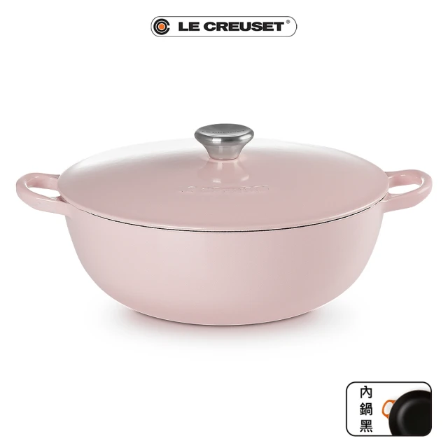 【Le Creuset】琺瑯鑄鐵鍋媽咪鍋28cm(雪紡粉-鋼頭)