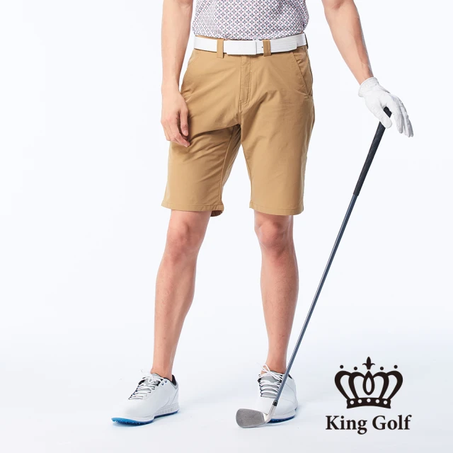 KING GOLFKING GOLF 網路獨賣款-實體同步款-男款LOGO印花口袋夾標彈性短褲/高爾夫球褲(卡其)