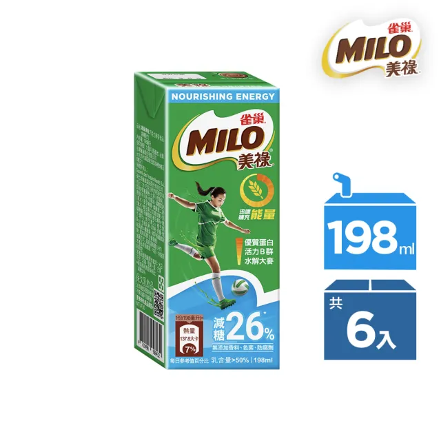 即期品【MILO 美祿】巧克力飲品減糖配方198mlX6入(保久乳)