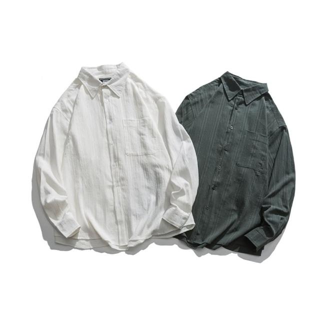 【米蘭精品】現貨+預購 襯衫長袖上衣(日系純棉簡約純色男上衣2色74ge36)