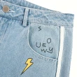 【OUWEY 歐薇】品牌印花造型線條純棉牛仔寬褲(藍色；S-L；3223168630)