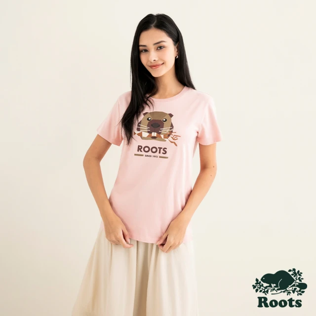 Roots Roots 女裝- OUTDOORS ANIMAL短袖T恤(粉橘色)