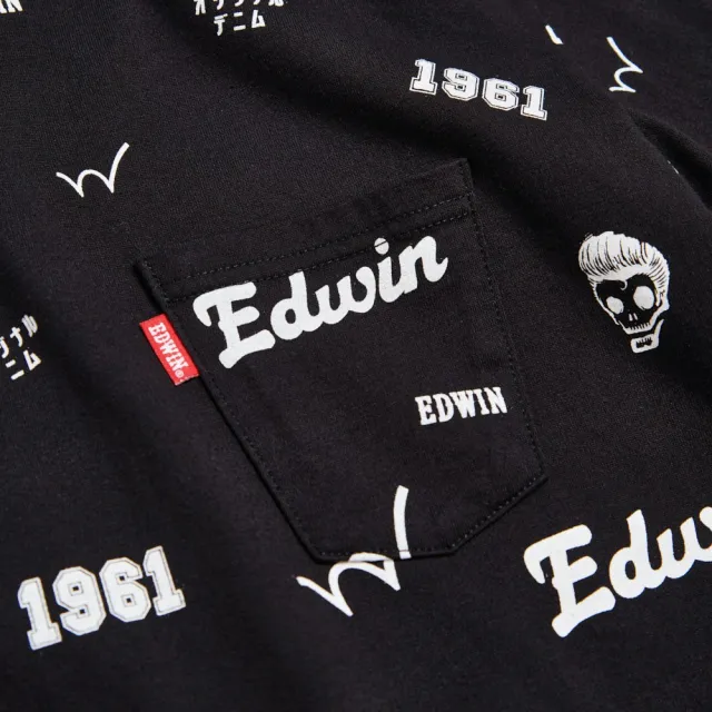 【EDWIN】男裝 口袋滿版印花短袖T恤(黑色)