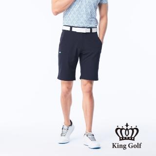 【KING GOLF】網路獨賣款-實體同步款-男款LOGO印花口袋夾標彈性短褲/高爾夫球褲(藍色)