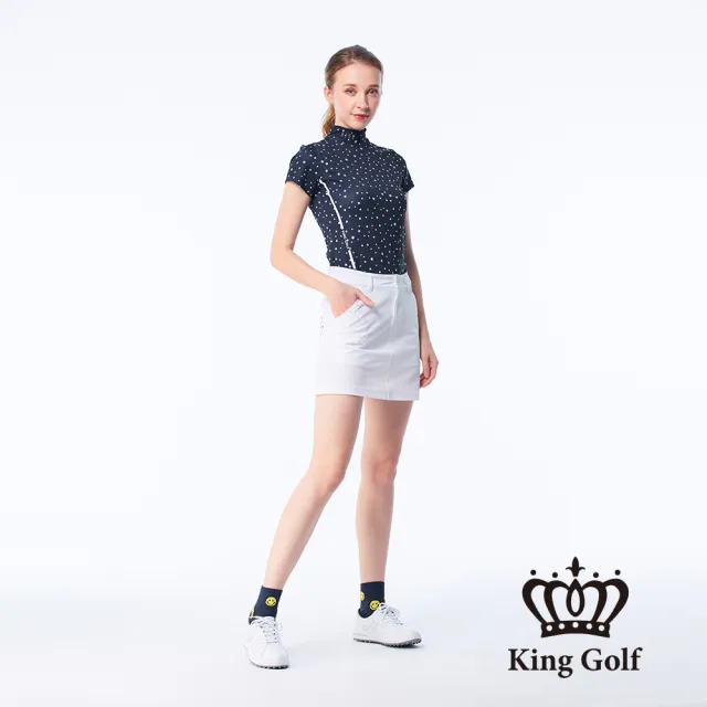 【KING GOLF】網路限定款-女款KG刺繡星星印圖素面修身A LINE短裙/高爾夫球裙(白色)