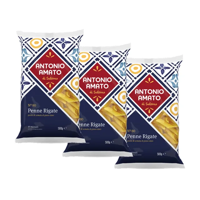 【ANTONIO AMATO 阿瑪特】義大利 尖筆麵 斜管麵 500g x3