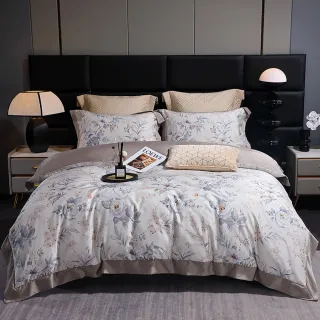 【A-nice】80支天絲棉兩用被床包組(雙人 專櫃級 鑲邊配色工藝 A-9006) 涼被/冷氣毯