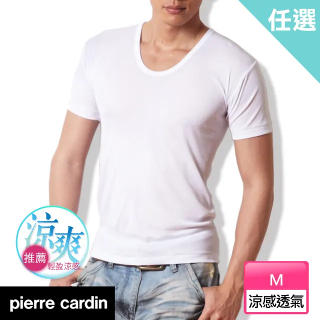 【pierre cardin 皮爾卡登】任選_M號 日本涼感透氣纖維舒適U領短袖衫(速達單件)
