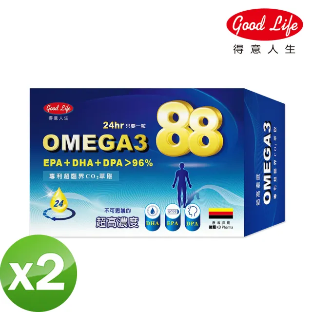 【得意人生】德國超高濃度OMEGA3 88 魚油軟膠囊二入組(30粒/盒)