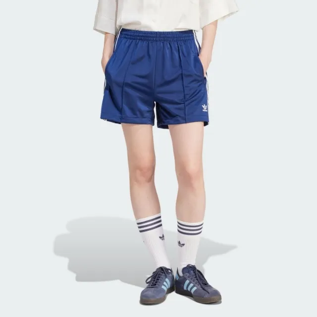 【adidas 愛迪達】Firebird Short 女 短褲 休閒 復古 三葉草 寬鬆 拉鍊口袋 藍(IP2958)
