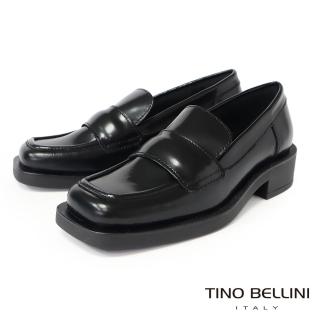 【TINO BELLINI 貝里尼】義大利進口全真皮方頭低跟樂福鞋FYLV033(黑色)