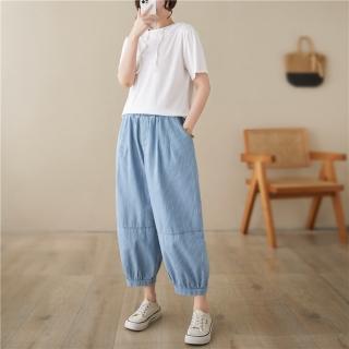 【AKARA】原創訂製立裁改良版直條紋牛仔九分褲