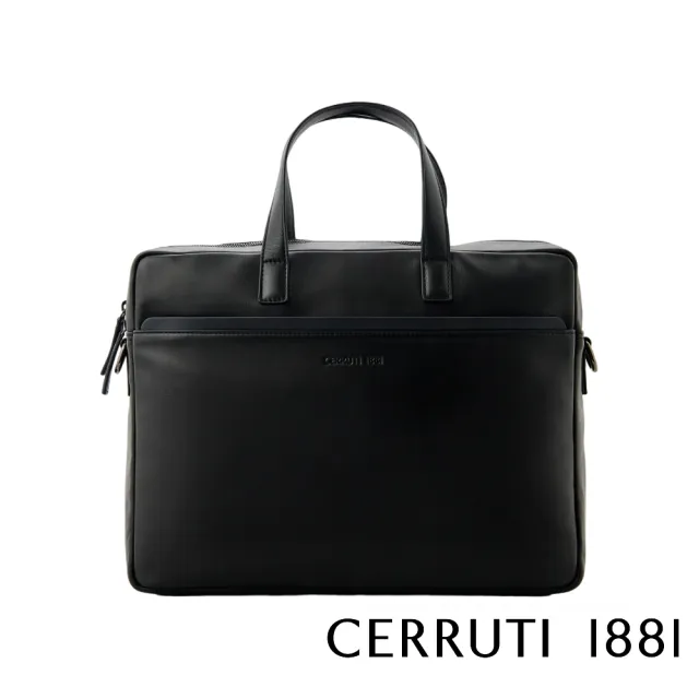【Cerruti 1881】義大利原裝進口 頂級小牛皮公事包/斜背包(黑色 CECA06528M)