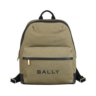 【BALLY】Bar經典字母LOGO帆布拼接牛皮後背包(卡其綠)