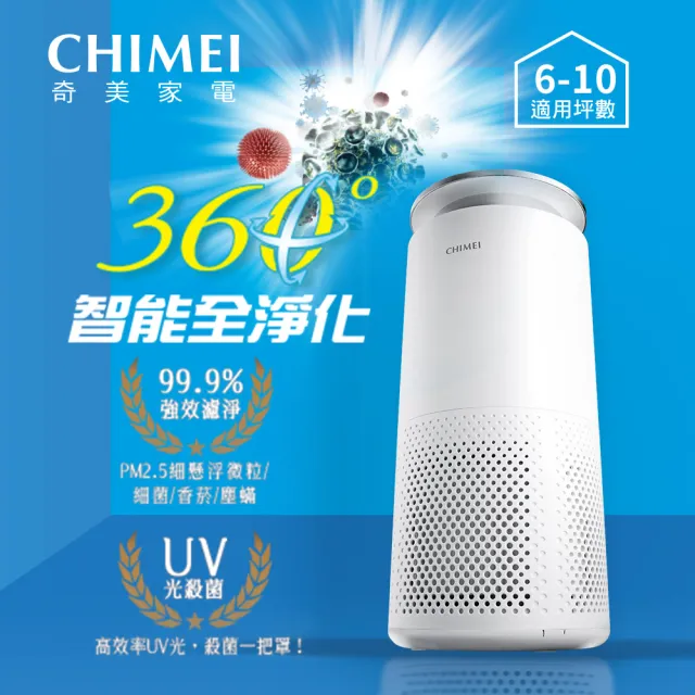 【CHIMEI 奇美】360☆智能全淨化DC省電高效UV光殺菌HEPA空氣清淨機6-10坪(AP-06SRC1)