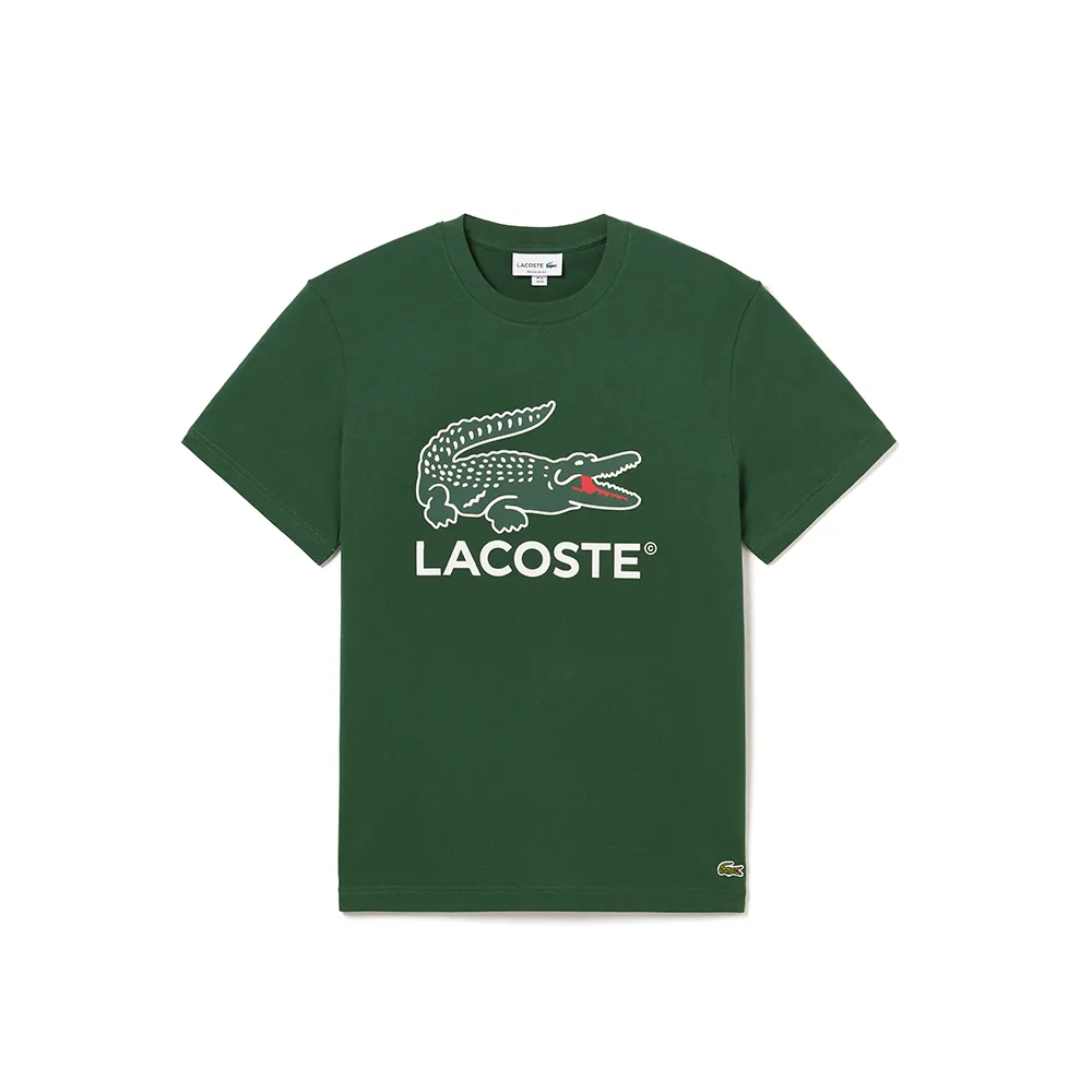 【LACOSTE】男裝-經典鱷魚印花純棉T恤(深綠色)