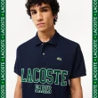 【LACOSTE】男裝-Original L.12.12植絨文字網眼部短袖Polo衫(海軍藍)