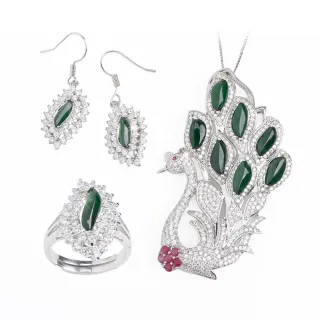 【雨揚】購物節 靈鳳獻福老坑玻璃種翡翠鳳凰套組-項鍊+戒指+耳環