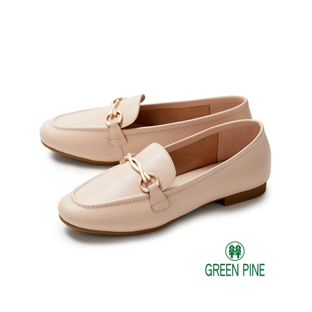 GREEN PINE 質感牛皮樂福輕量平底休閒鞋粉紅色(00325132)