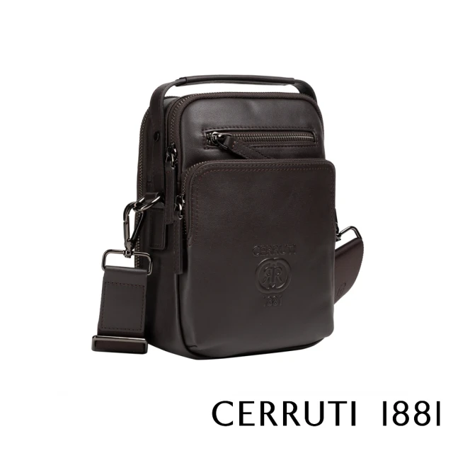Cerruti 1881 限量2折 頂級義大利小牛皮肩背包斜背包 全新專櫃展示品(咖啡色 CEBO05148M)