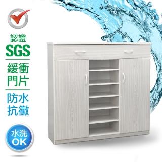 【IHouse】SGS 防潮抗蟲蛀緩衝塑鋼二門二抽半開放置物鞋櫃 寬123.5深33.5高117CM