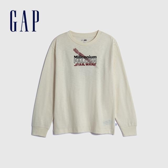 【GAP】男童裝 Gap x Star Wars星際大戰聯名 純棉印花圓領長袖T恤-米色(735940)